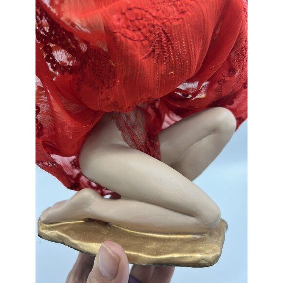 Elf Figurine Red Dress Gold Wings Fairy Pixie Fantasy Signed 12"  Real Eye lashe - Picture 4 of 16